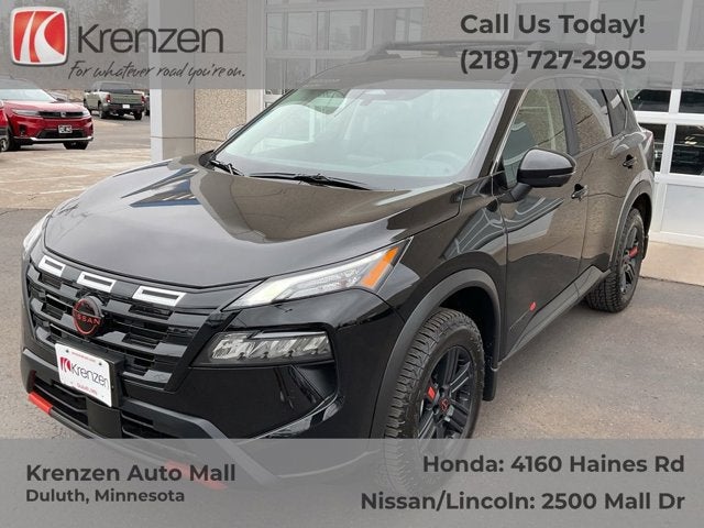 2025 Nissan Rogue Rock Creek in Super Black — front three-quarter view
