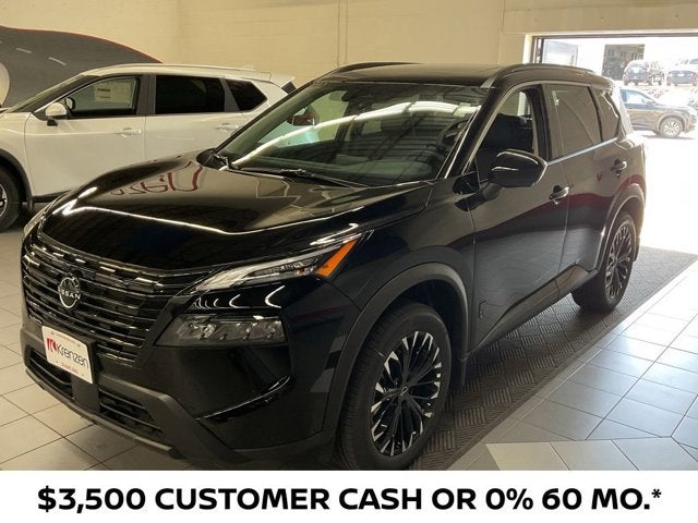 2026 Nissan Rogue Dark Armor in Super Black — front three-quarter view