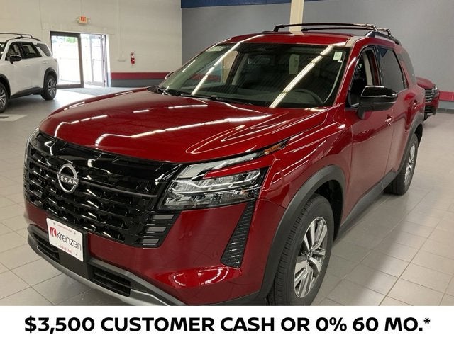 2026 Nissan Pathfinder SL in Scarlet Ember Tintcoat — front three-quarter view