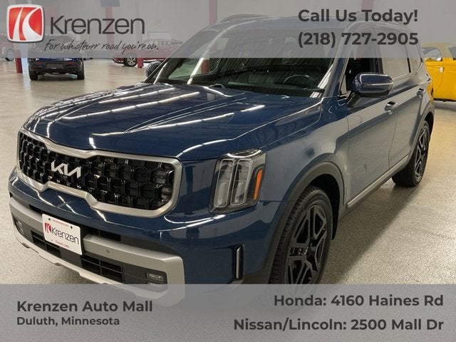 2023 Kia Telluride SX X-Line in Midnight Lake Blue — front three-quarter view